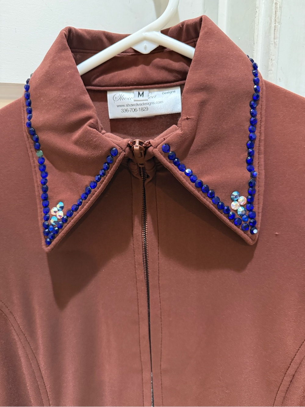 Show Diva Designs Western show stretch shirt Embellished Collar Zip-Front M - Picture 2 of 10